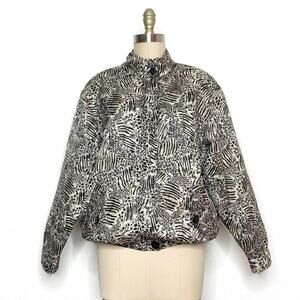 Vtg Y2K Bomber Jacket Quilted Silk Leopard Print Medium
